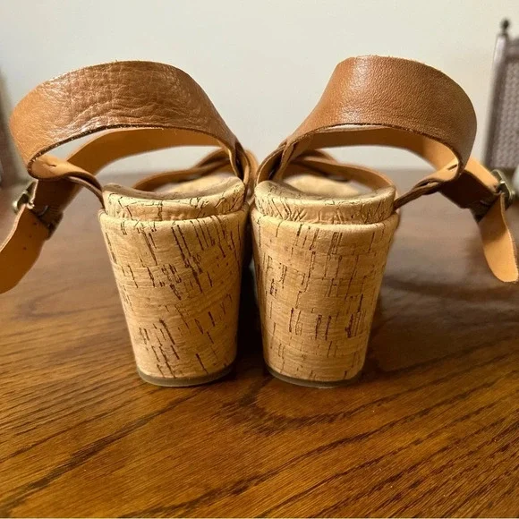 KorkEase Ava Sandals Platform Wedges Cork Tan Brown Heeled Sandal Camel Size 10 - Picture 5 of 8